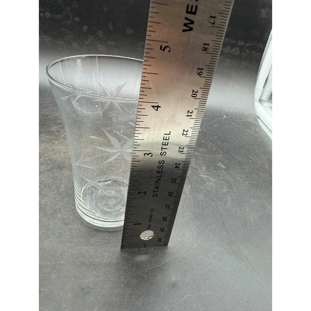 Vintage Etched Starburst Wheat Juice Glasses Set of 4 Clear Mid Century Modern